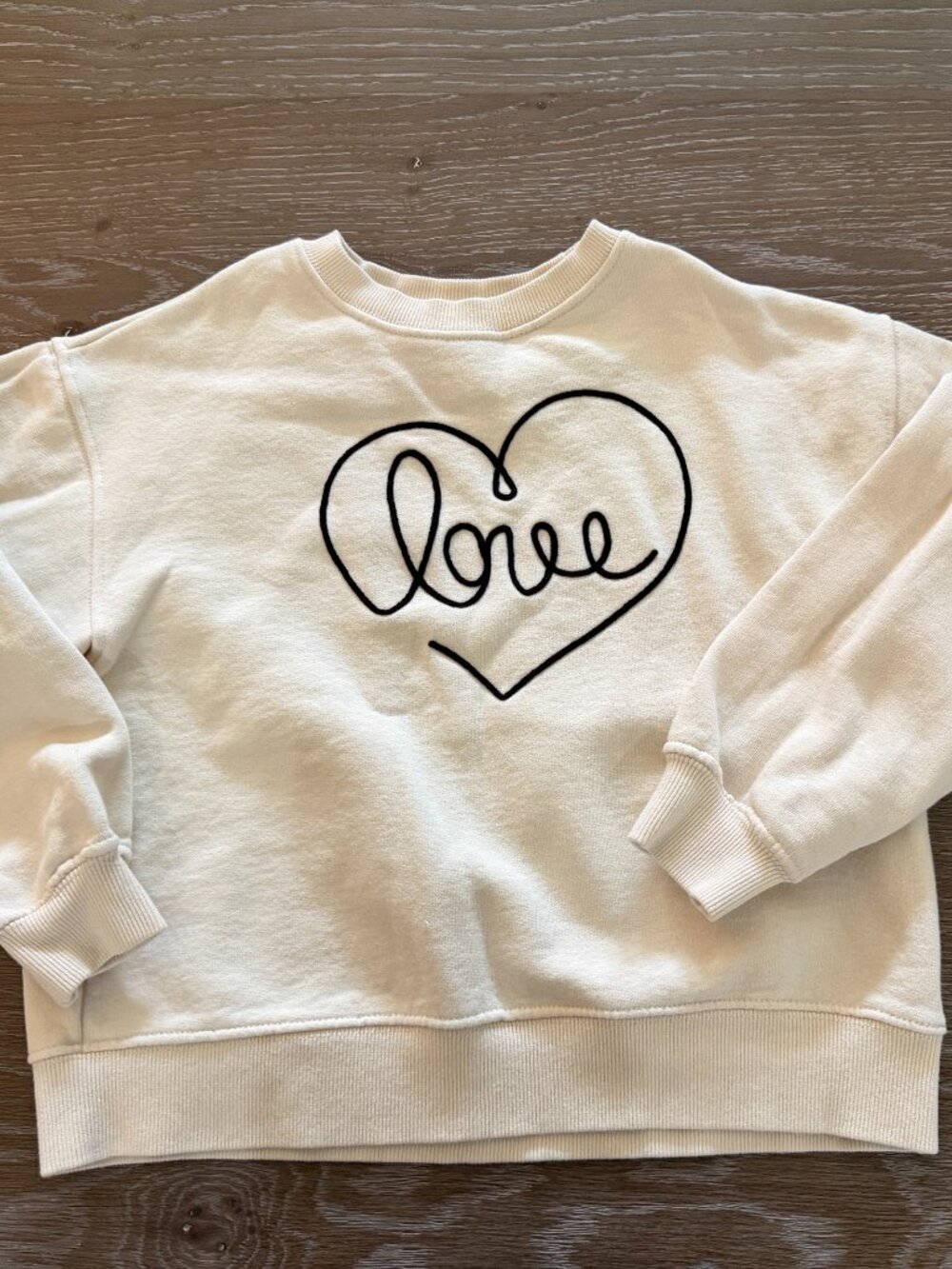 Girls Zara beige/black love heart long sleeve sweatshirt size 9-10